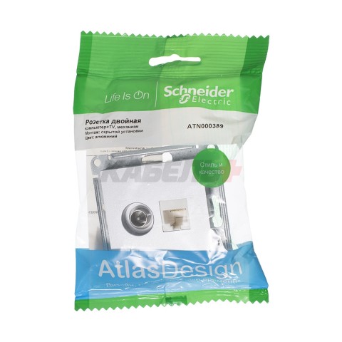ATLASDESIGN РОЗЕТКА двойная ТВ + компьютерная RJ45 кат. 5e, механизм, АЛЮМИНИЙ