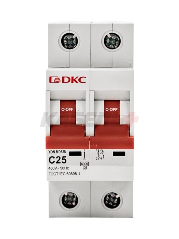 Автоматический выключатель YON max типа MD63N, 6кА, 2 полюса, хар-ка C, 25А DKC