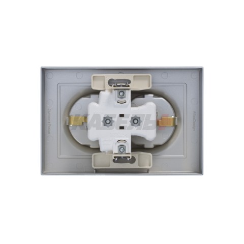 ATLASDESIGN РОЗЕТКА двойная с заземлением без шторок, 16А, в сборе, АЛЮМИНИЙ