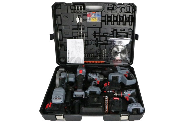 Аккумуляторный бесщеточный E0267 НАБОР 5в1 PROFIPOWER ProfiSet-5F18 (Li-ion-3шт, 4Ач, З/У, кейс, E0080, E0081,T0058, T0056, E0188)