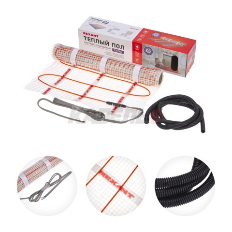 Теплый пол, нагревательный самоклеящийся мат Extra 0,7м², 0,5х1,4м, 112Вт двухжильный REXANT