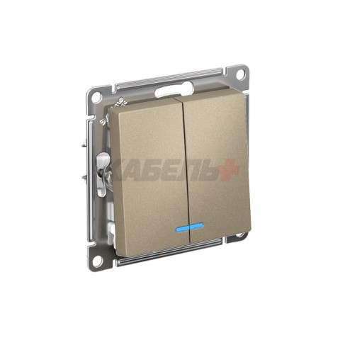 ATLASDESIGN 2-клавишный ВЫКЛЮЧАТЕЛЬ с подсветкой, сх.5а, 10АХ, мех., быстрозажим. клем., ШАМПАНЬ