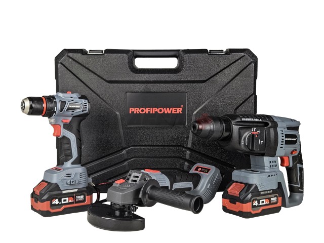 Аккумуляторный бесщеточный E0247 НАБОР 3в1 PROFIPOWER ProfiSet-3E18 (Li-ion-2шт, 4Ач, З/У, кейс, E0080,T0056, T0058)