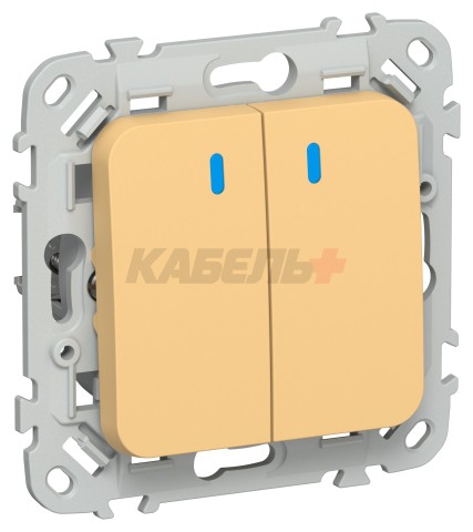 FLITE Выключатель 2-клавишный кнопочный с индикацией 10А ВС12-2-1-ФлЗ золотарник IEK