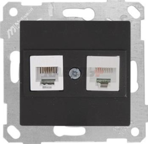 Rita - Розетка телефонная RJ-12+RJ-45 кат.5е, черный мат