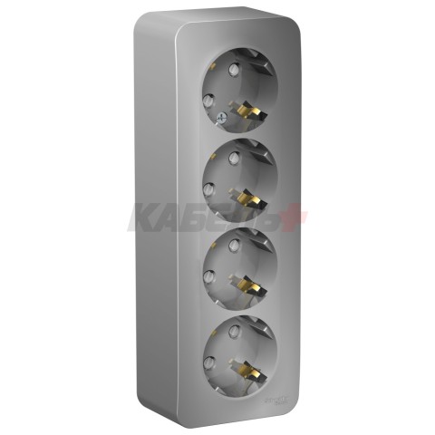 BLANCA О/У РОЗЕТКА 4-я с заземлением со шторками, ИЗОЛ.ПЛ., 16А, 250В, АЛЮМИНИЙ