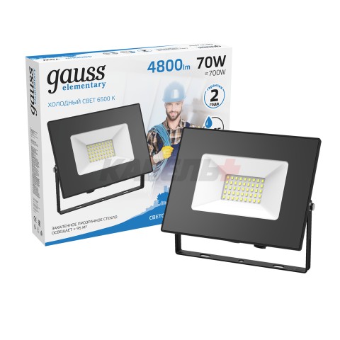 Прожектор светодиодный Gauss Elementary G2 70W 6300lm IP65 6500К черный 1/16