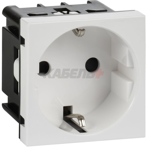 Розетка с заземляющим контактом защитной шторкой и винтовым зажимом (2 модуля) белая
