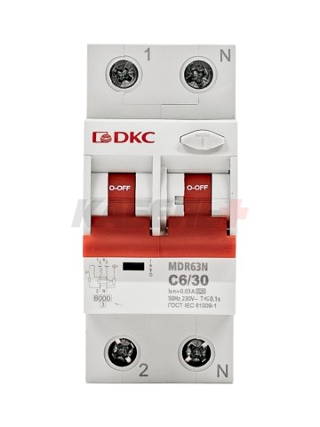 Дифавтомат YON max типа MDR, 1P+N, 30mA, 6A, хар-ка C, 6kA, тип А DKC