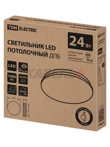 Светильник LED потолочный ДПБ 01, 24 Вт, 4000 К, Классика, TDM