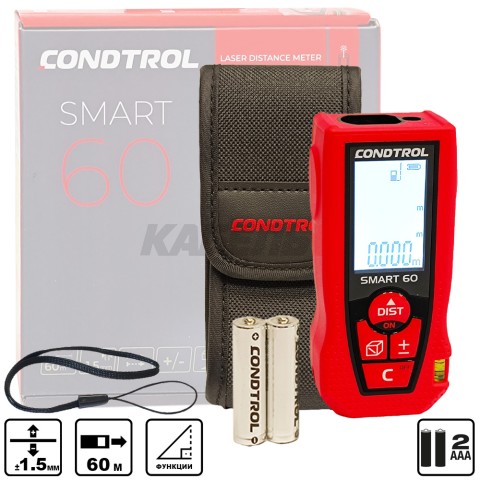 Дальномер лазерный SMART 60 (Красный / 60 м / +- 1,5 мм / 2хААА / Чехол), CONDTROL