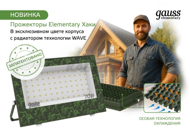 Прожектор светодиодный Gauss Elementary 70W 6300lm IP65 6500К ХАКИ 1/20