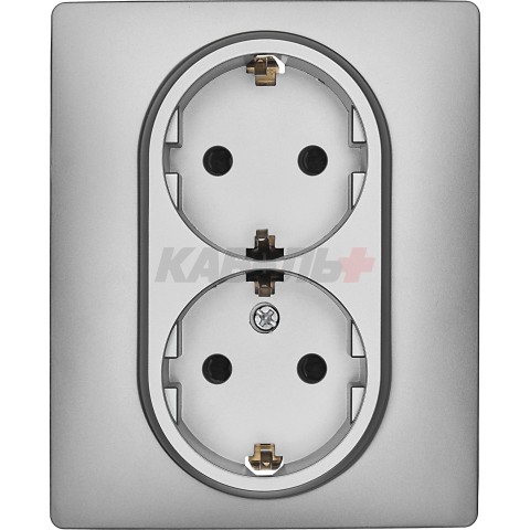 INSPIRIA Розетка 2-местная с заземлением с защитными шторками 16А в сборе алюминий