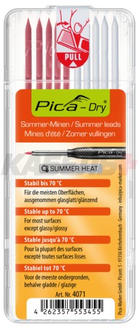 Набор грифелей-стержней для строительного карандаша Pica DRY Summer leads (красные,белые)