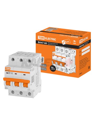 Автоматический выключатель ВА47-60 3Р 16А 6кА х-ка В TDM