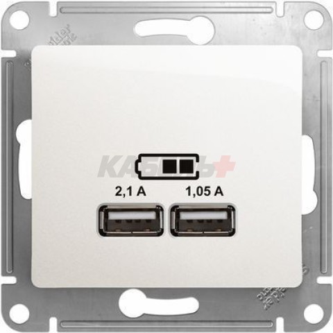 GSL000633 GLOSSA USB РОЗЕТКА, 5В/2100мА, 2х5В/1050мА, механизм, ПЕРЛАМУТР