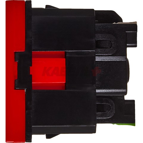 Розетка с заземляющим контактом защитной шторкой винтовым зажимом и блокировкой (2 модуля) красная