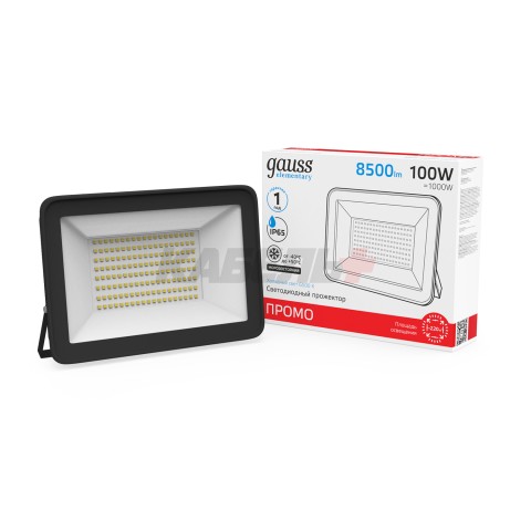 Прожектор светодиодный Gauss Elementary 100W 8500lm IP65 6500К ПРОМО G2 черный 1/16