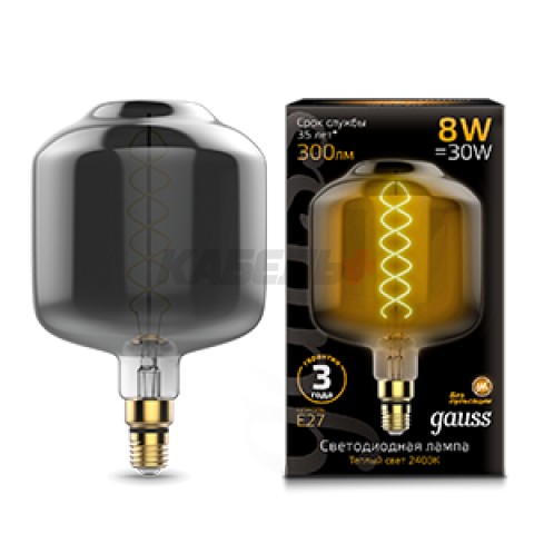 Лампа Gauss Filament DL180 8W 300lm 2400К Е27 gray flexible LED 1/6