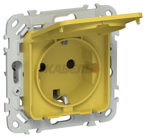 FLITE Розетка с заземлением с защитными шторками и крышкой 16А IP44 РСшкр11-0-44-ФлЖК желтый карри IEK