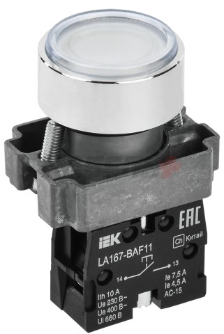 Кнопка управления LA167-BAF11 d=22мм 1NO белая IEK