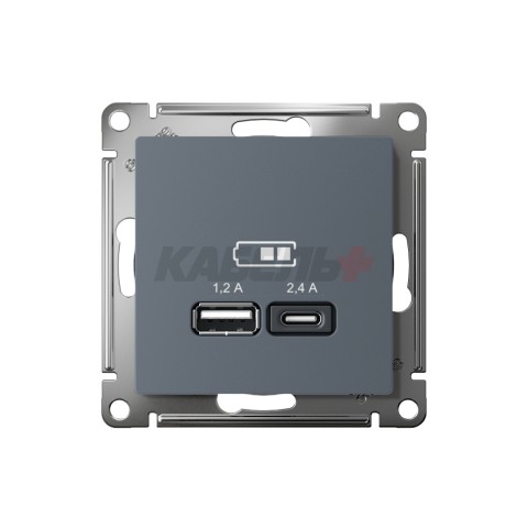 ATLASDESIGN USB РОЗЕТКА А+С, 5В/2,4А, 2х5В/1,2А, механизм, ГРИФЕЛЬ
