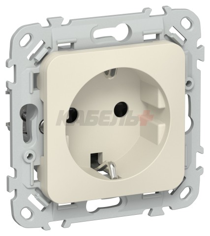 FLITE Розетка с заземлением с защитными шторками безвинтовое крепление 16А РСш11-1-ФлСл сливочный IEK
