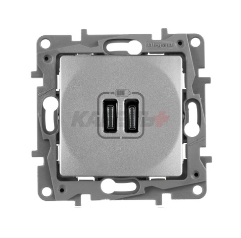 Etika - Зарядное устройство с двумя USB-разъемами Type C, 3000mA (алюминий)