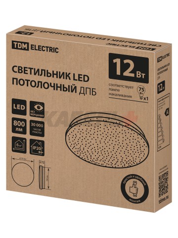 Светильник LED потолочный ДПБ 02, 12 Вт, 6000 К, Звездное небо, TDM