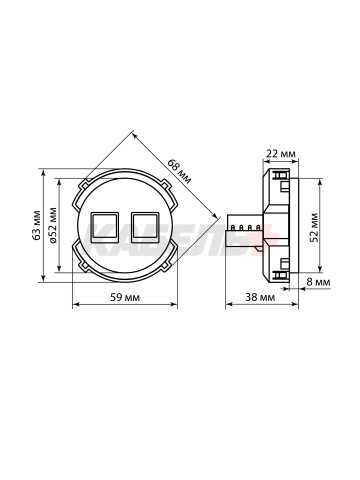 Розетка компьютерная двойная RJ45 шампань, "Байкал" TDM