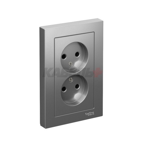 ATLASDESIGN РОЗЕТКА двойная без заземления, 16А, в сборе, СТАЛЬ