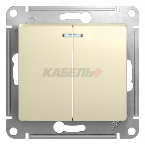 Выключатель 2-клавишный, с подсветкой Schneider Electric Glossa GSL000253 Бежевый