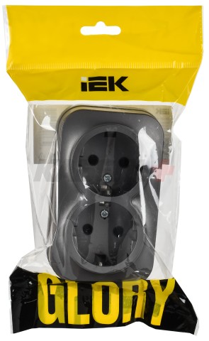 GLORY Розетка 2-местная для открытой установки с заземлением без защитных шторок 16А РС22-3-ХСм сталь матовый IEK