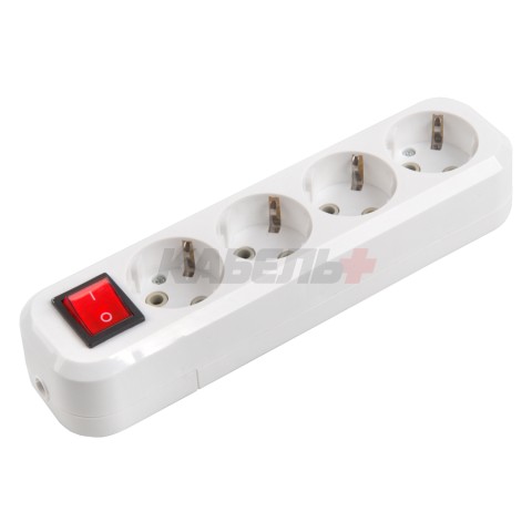 Розеточная колодка GSB-16-4-G-S-IP20 Easy, 16А, 4 места, с заземлением, c выключателем, IP20.