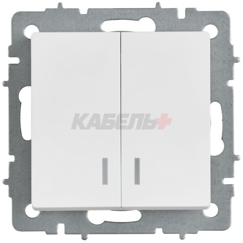 BRITE Выключатель 2-клавишный с индикацией 10А ВС10-2-1-БрАБ арктический белый IEK