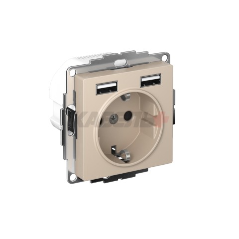 ATLASDESIGN РОЗЕТКА 16А c 2 USB A+A, 5В/2,4А, 2х5В/1,2А, механизм, ПЕСОЧНЫЙ