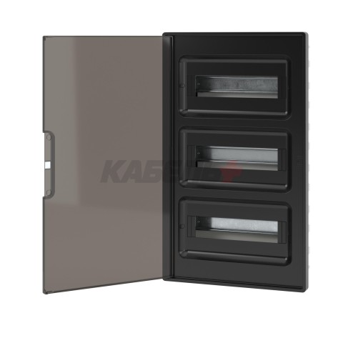 Щиток 36 мод встраиваемый FRAME, черный, с тонированной дверцей, с 4шинами PEN (2шт на 8 отв. и 2шт на 10 отв.) DKC