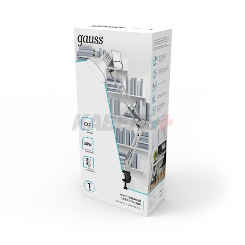 Светильник настольный Gauss модель GTL001 60W 220-240V E27 белый струбцина 1/16