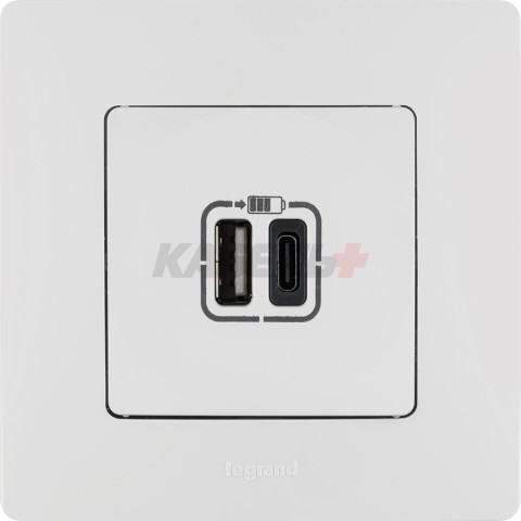 Etika - Зарядное устройство с двумя USB-разъемами Type A + Type C, 3000mA. (белый)