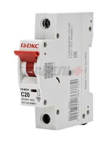 Автоматический выключатель YON max типа MD63N, 6кА, 1 полюс, хар-ка C, 20А DKC