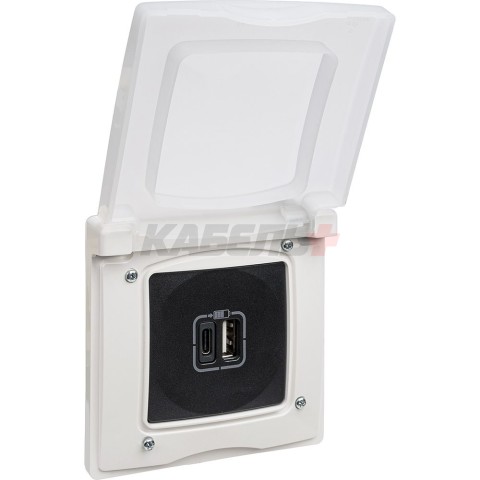 Etika - Зарядное устройство с двумя USB-разъемами Type A + Type C, 3000mA (антрацит)