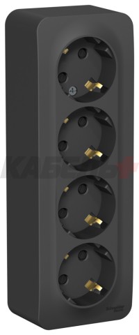 BLANCA О/У РОЗЕТКА 4-я с заземлением со шторками, ИЗОЛ.ПЛ., 16А, 250В, АНТРАЦИТ