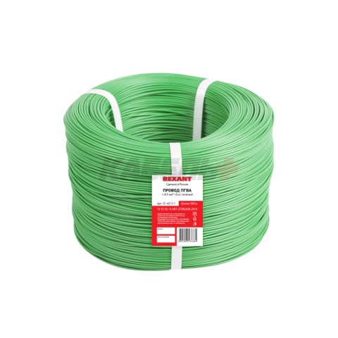 Провод ПГВА 1х0,50мм², зеленый, бухта 100м REXANT