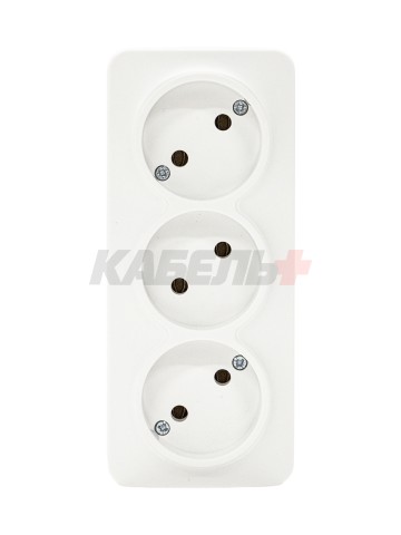 GLORY Розетка 3-местная для открытой установки без заземления без защитных шторок 10А РС23-2-ХБм белый матовый IEK