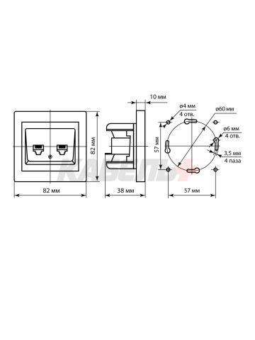 Розетка телефонная RJ11 + компьютерная RJ45 серебр. металлик "Сенеж" TDM