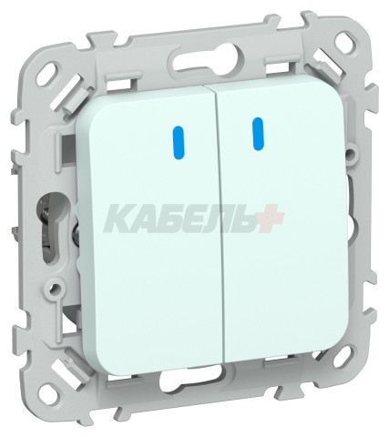 FLITE Выключатель 2-клавишный проходной с индикацией 10А ВС62-1-1-ФлХЛ холодный лед IEK