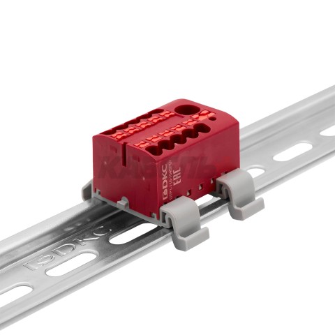 Блок распределительный, зажим push-in, 1 ввод 6 кв.мм, 10 точек подключения 2,5 кв.мм, красный DKC