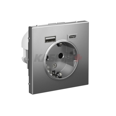 ARTGALLERY РОЗЕТКА 16А с 2 USB A+C, 5В/2,4А/3,0А, 2х5В/1,5А, механизм, СТАЛЬ