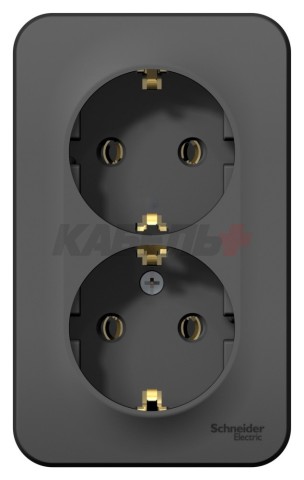 BLANCA О/У РОЗЕТКА двойная с заземлением без шторок, ИЗОЛ.ПЛ., 16А, 250В, АНТРАЦИТ