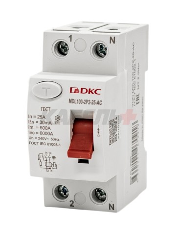 Устройство защитного отключения УЗО ВДТ YON MAX MDL100, 2P, 30mA, 25A, тип АС DKC